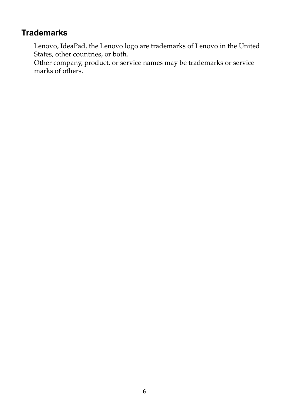 Trademarks | Lenovo A10 Lenovo User Manual | Page 7 / 8