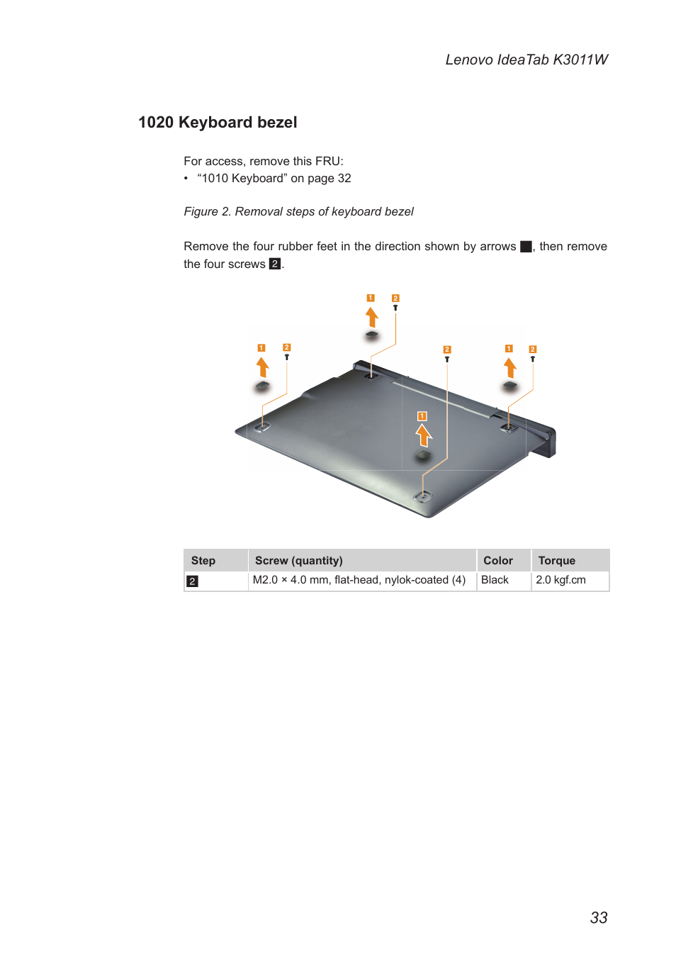 1020 keyboard bezel, Lenovo ideatab k3011w | Lenovo IdeaTab Lynx K3011W User Manual | Page 37 / 64