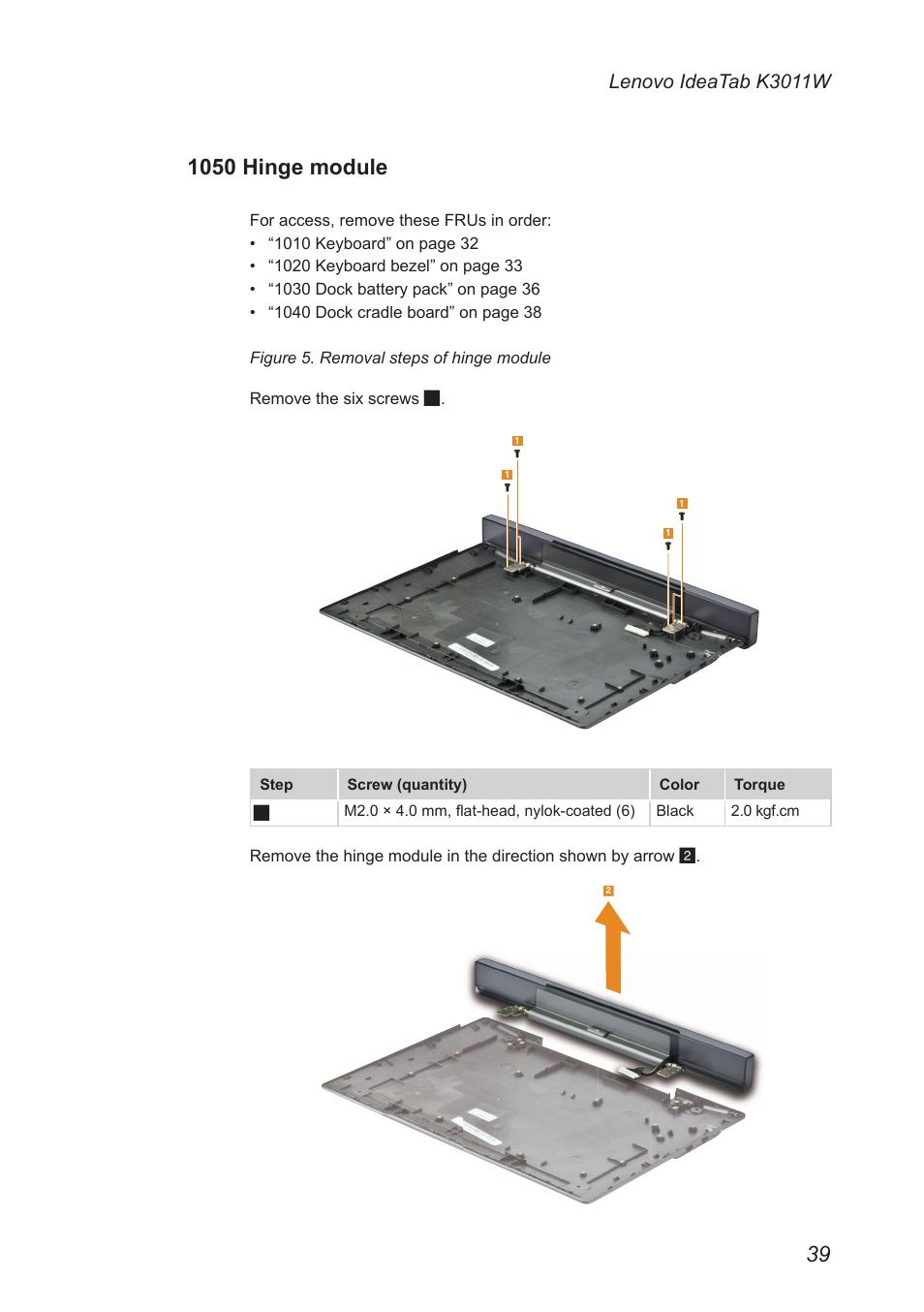 1050 hinge module, Lenovo ideatab k3011w | Lenovo IdeaTab Lynx K3011W User Manual | Page 43 / 64