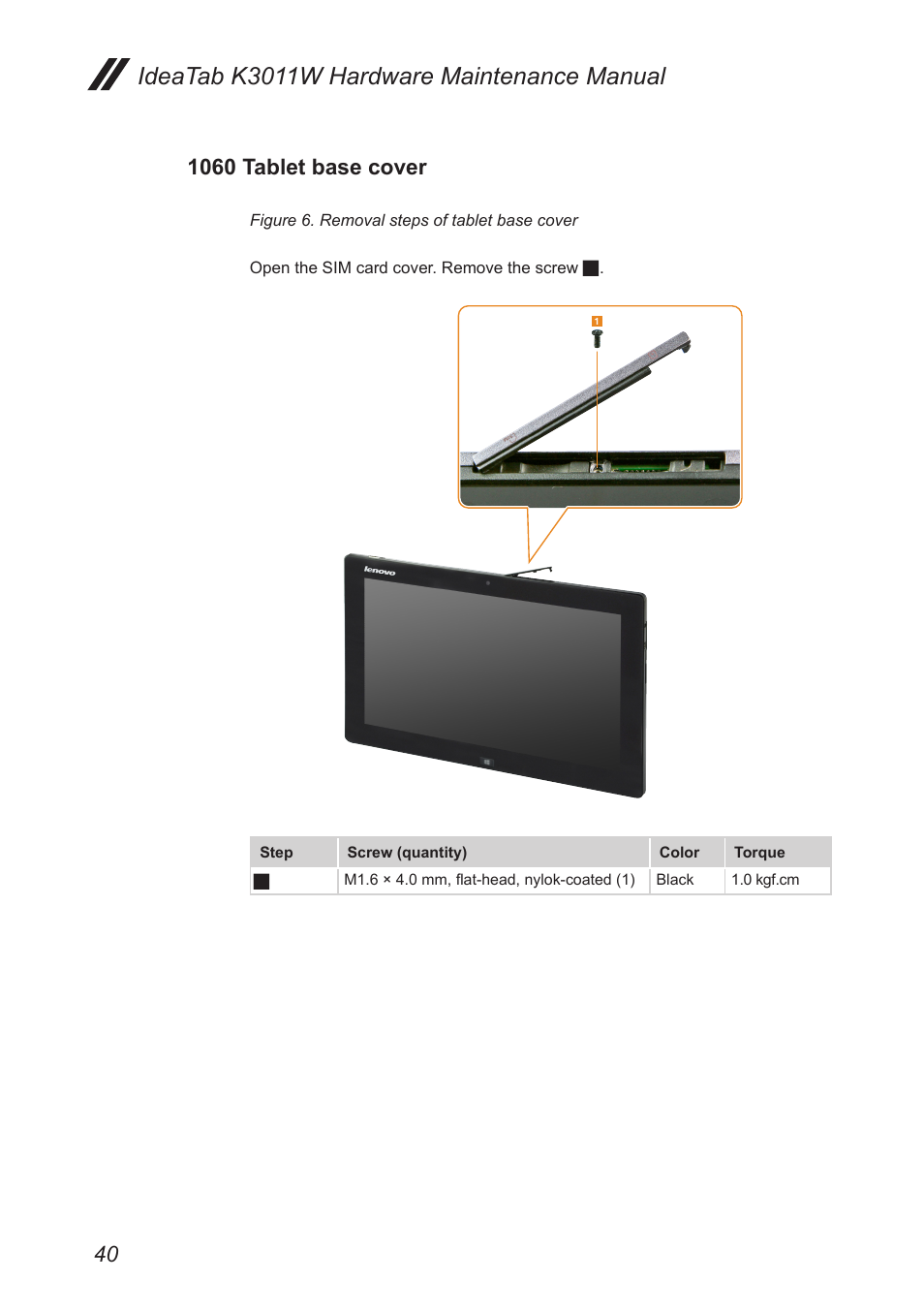 1060 tablet base cover, Ideatab k3011w hardware maintenance manual | Lenovo IdeaTab Lynx K3011W User Manual | Page 44 / 64