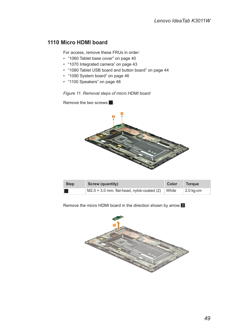 1110 micro hdmi board, Lenovo ideatab k3011w | Lenovo IdeaTab Lynx K3011W User Manual | Page 53 / 64