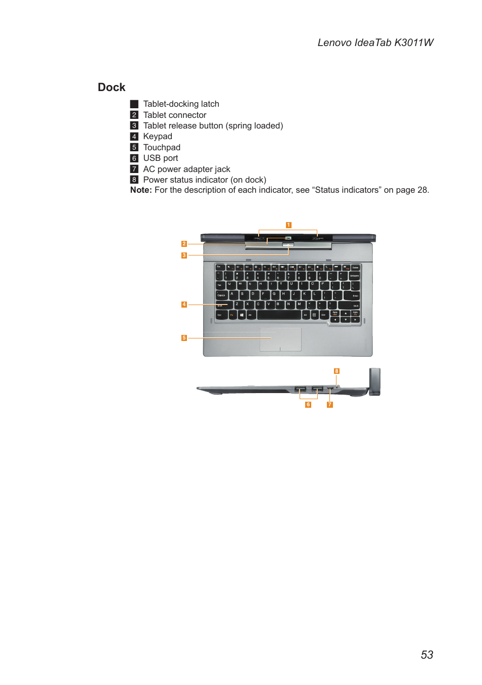 Dock, Lenovo ideatab k3011w | Lenovo IdeaTab Lynx K3011W User Manual | Page 57 / 64