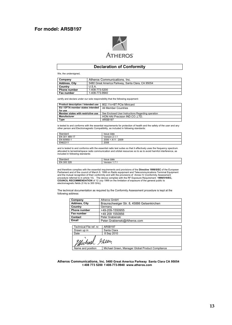 Declaration of conformity | Lenovo IdeaPad U300e User Manual | Page 14 / 21