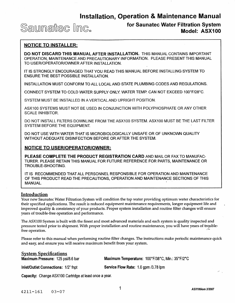 Amerec ASX100 User Manual | 5 pages