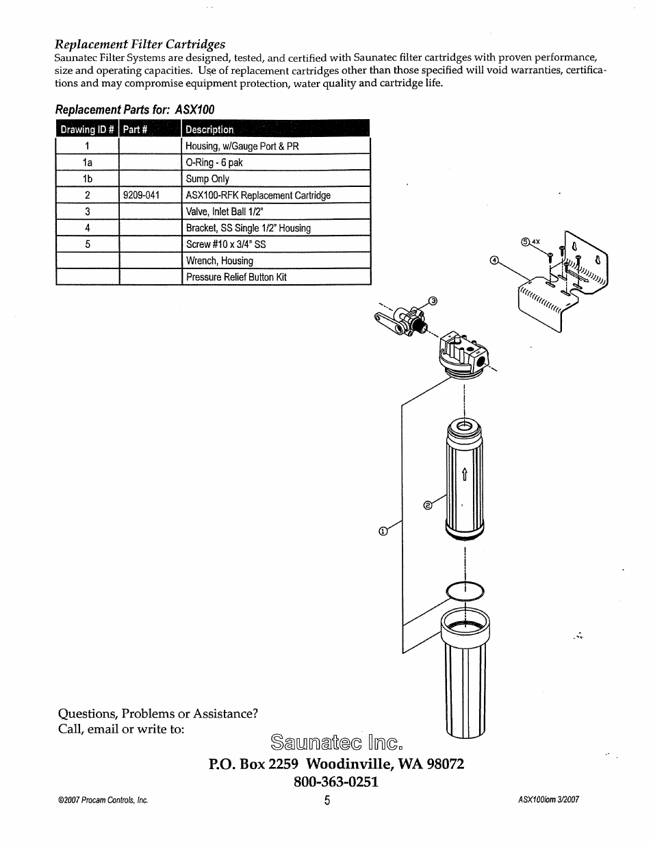 Snyodilts© d, Replacement filter cartridges | Amerec ASX100 User Manual | Page 5 / 5
