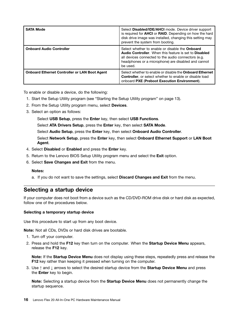 Selecting a startup device | Lenovo Flex 20 All-in-One IdeaCentre User Manual | Page 22 / 61