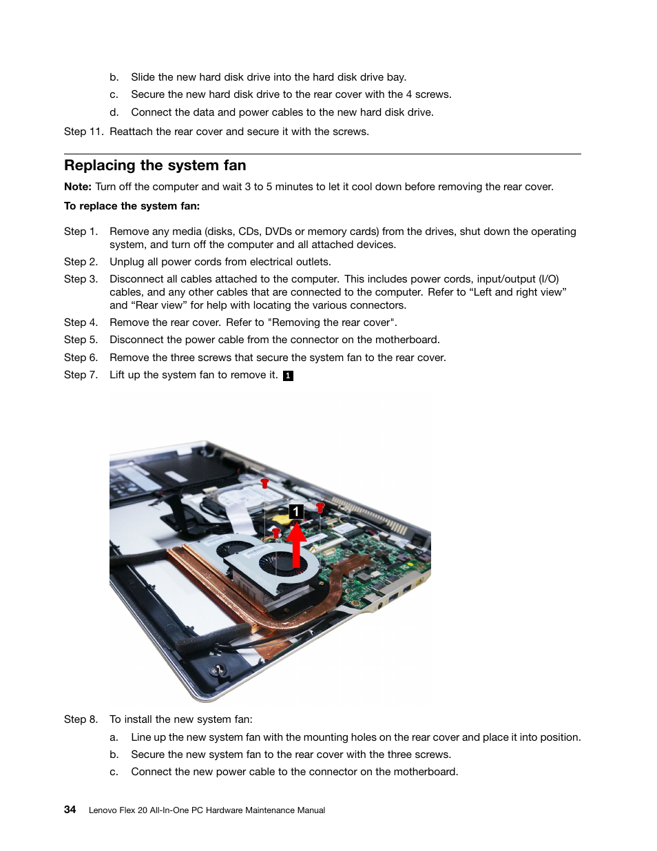 Replacing the system fan | Lenovo Flex 20 All-in-One IdeaCentre User Manual | Page 40 / 61