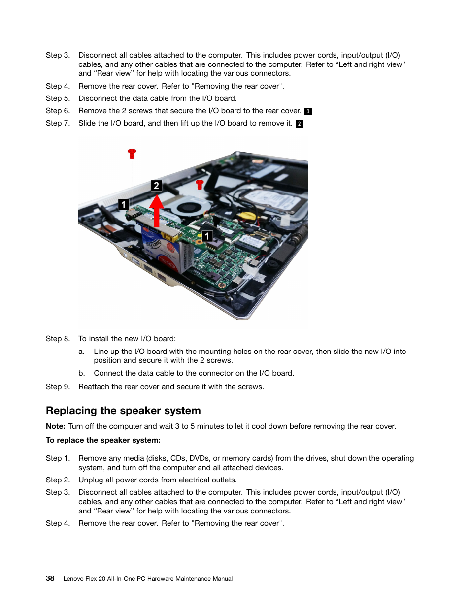 Replacing the speaker system | Lenovo Flex 20 All-in-One IdeaCentre User Manual | Page 44 / 61