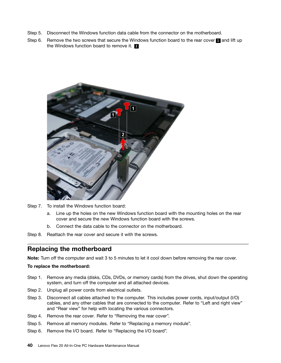 Replacing the motherboard | Lenovo Flex 20 All-in-One IdeaCentre User Manual | Page 46 / 61