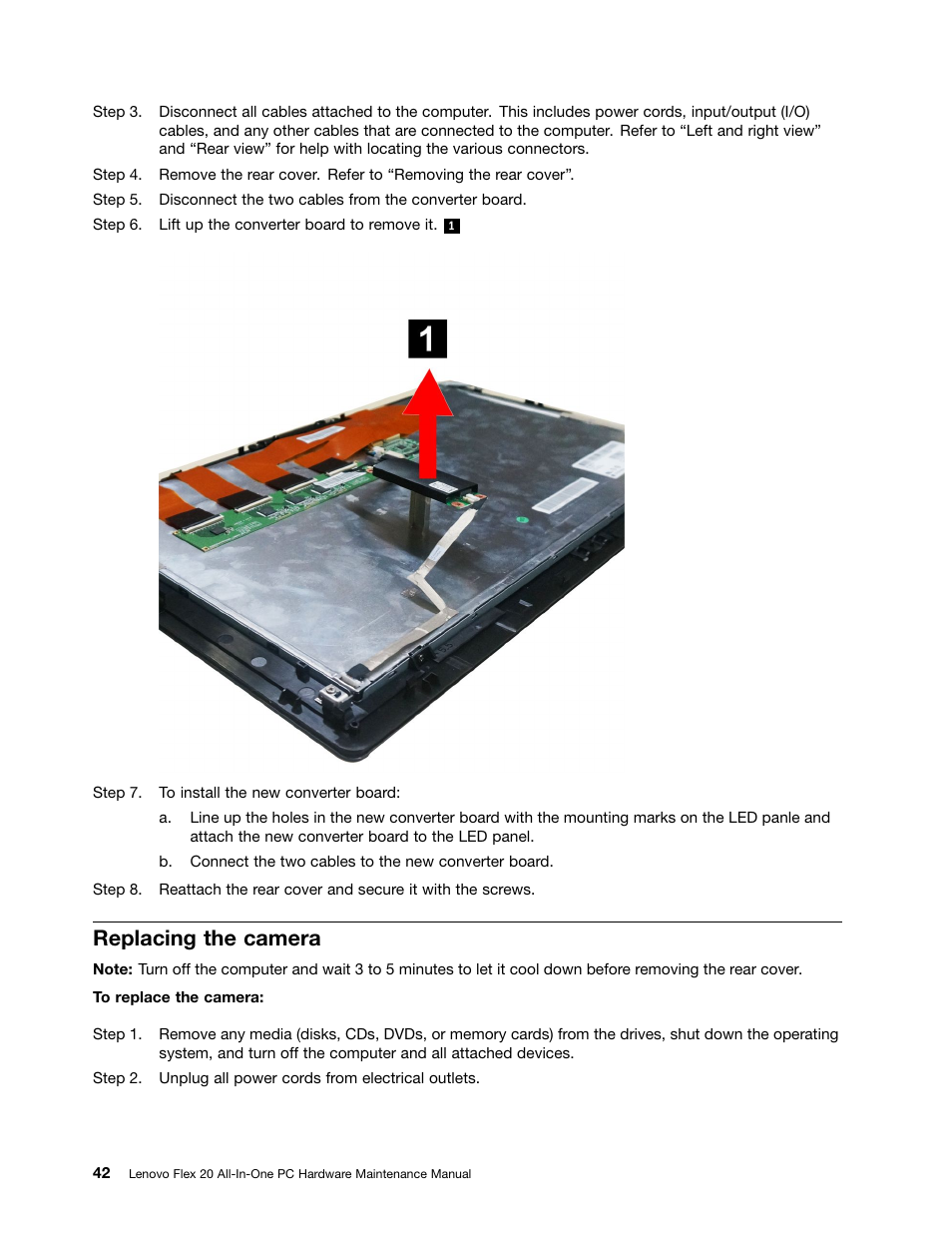 Replacing the camera | Lenovo Flex 20 All-in-One IdeaCentre User Manual | Page 48 / 61