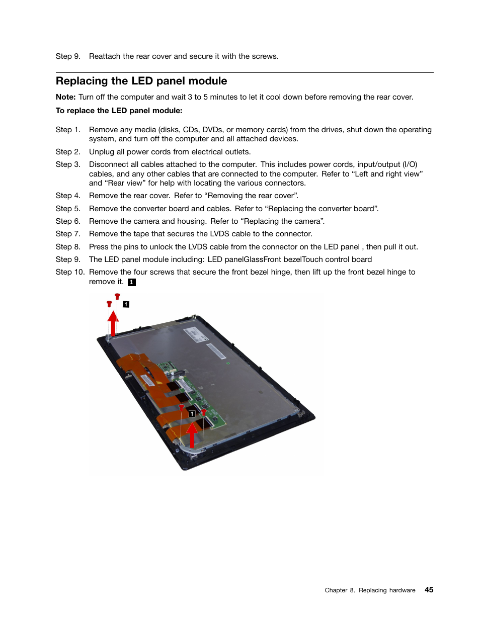 Replacing the led panel module | Lenovo Flex 20 All-in-One IdeaCentre User Manual | Page 51 / 61