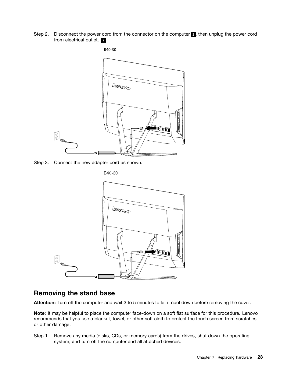 Removing the stand base | Lenovo B40-30 All-in-One User Manual | Page 29 / 63
