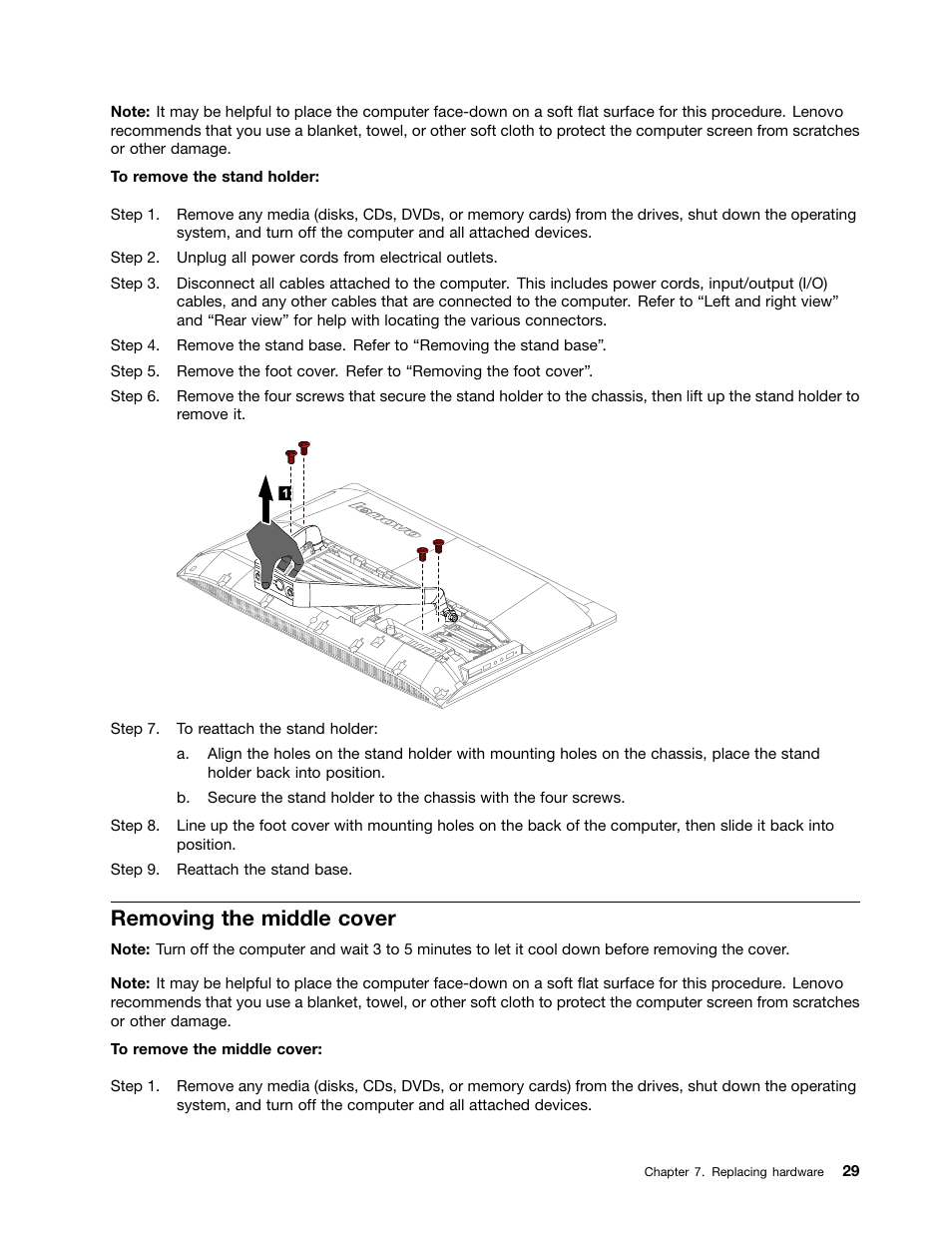 Removing the middle cover | Lenovo B40-30 All-in-One User Manual | Page 35 / 63