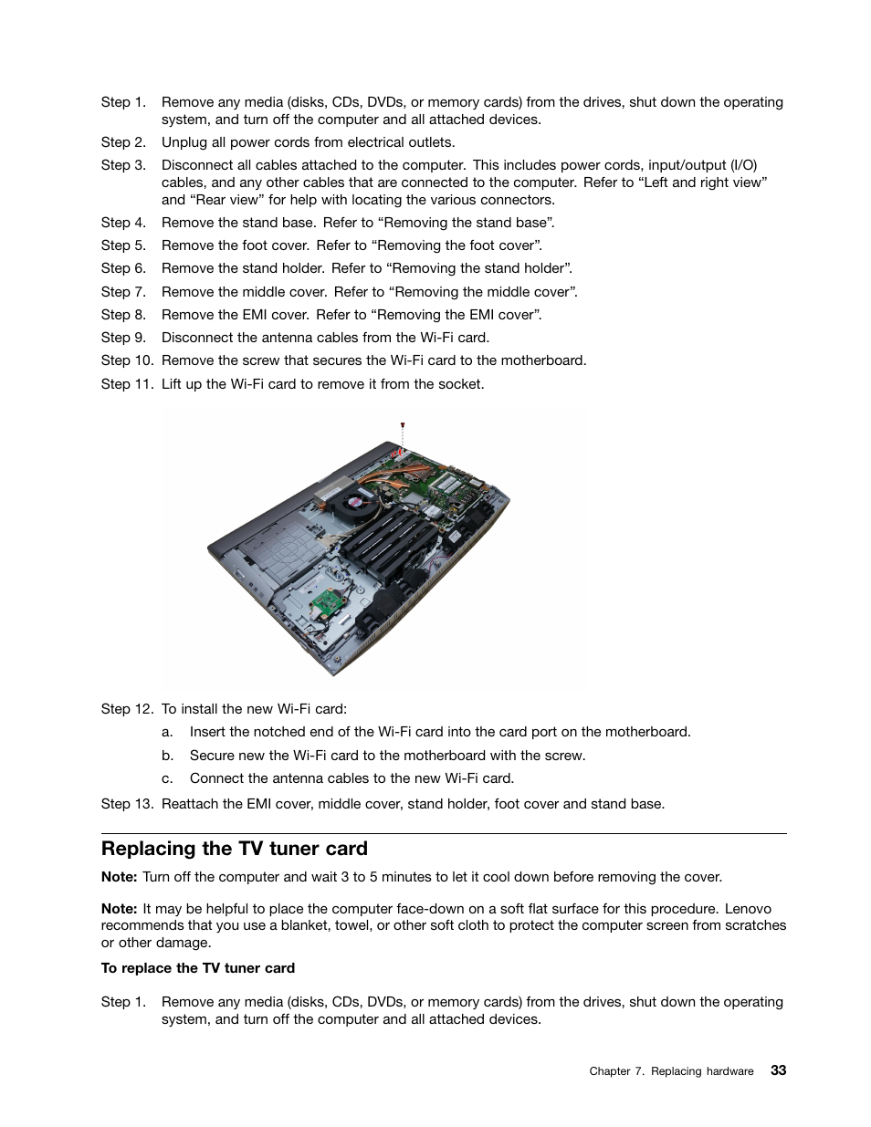 Replacing the tv tuner card | Lenovo B40-30 All-in-One User Manual | Page 39 / 63
