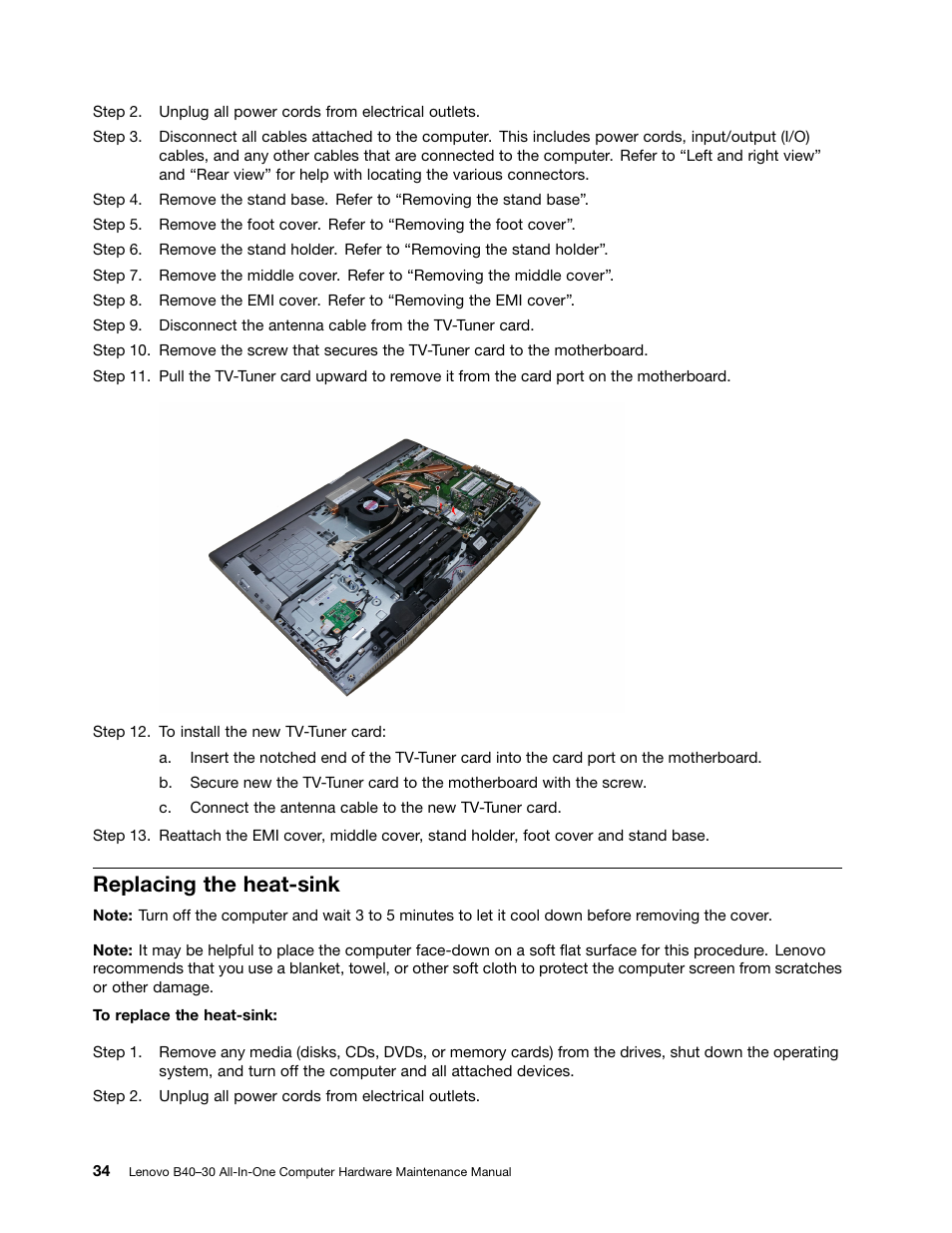 Replacing the heat-sink | Lenovo B40-30 All-in-One User Manual | Page 40 / 63
