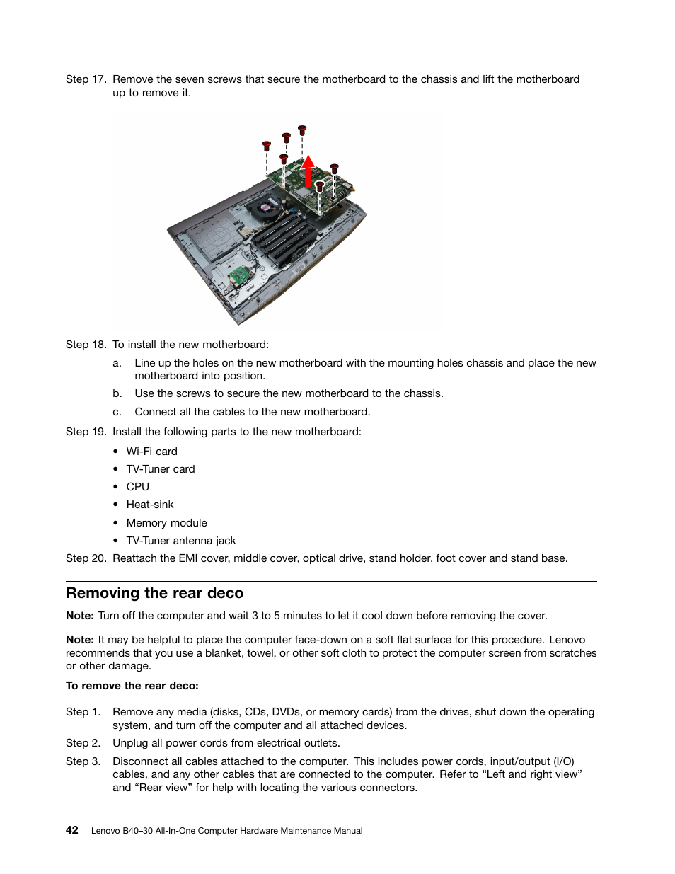 Removing the rear deco | Lenovo B40-30 All-in-One User Manual | Page 48 / 63