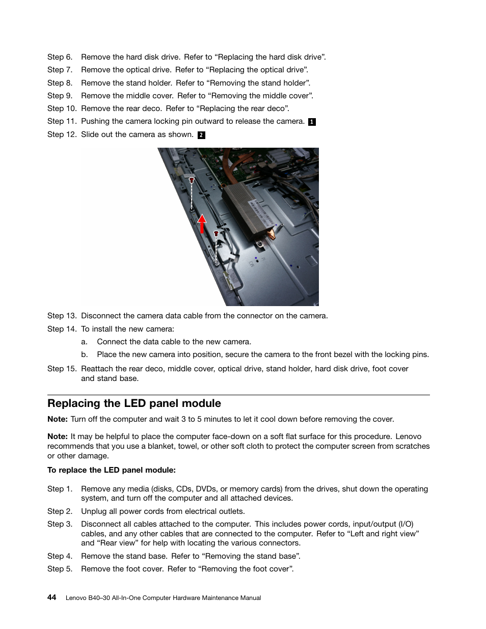 Replacing the led panel module | Lenovo B40-30 All-in-One User Manual | Page 50 / 63