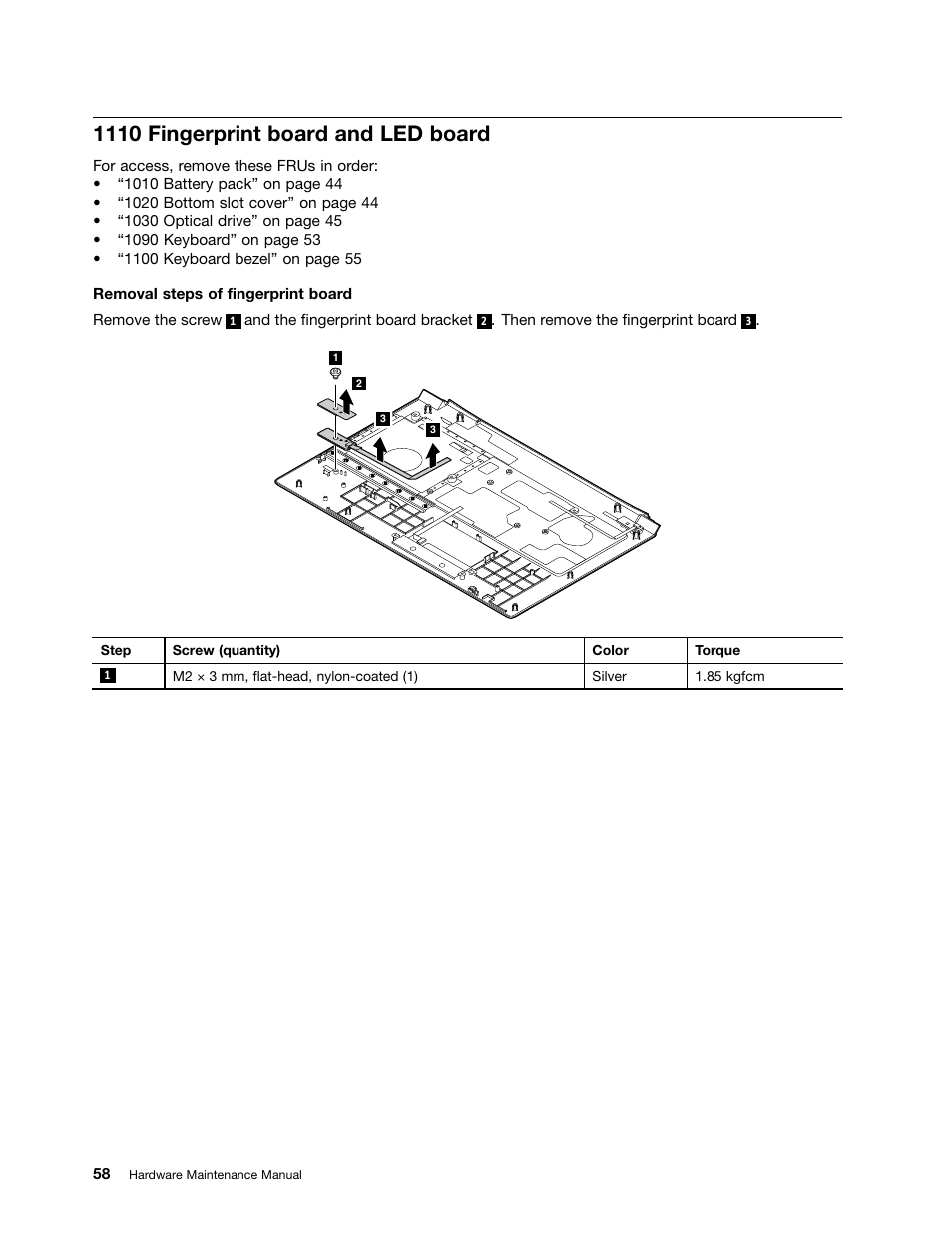 1110 fingerprint board and led board | Lenovo B580 Notebook User Manual | Page 64 / 104