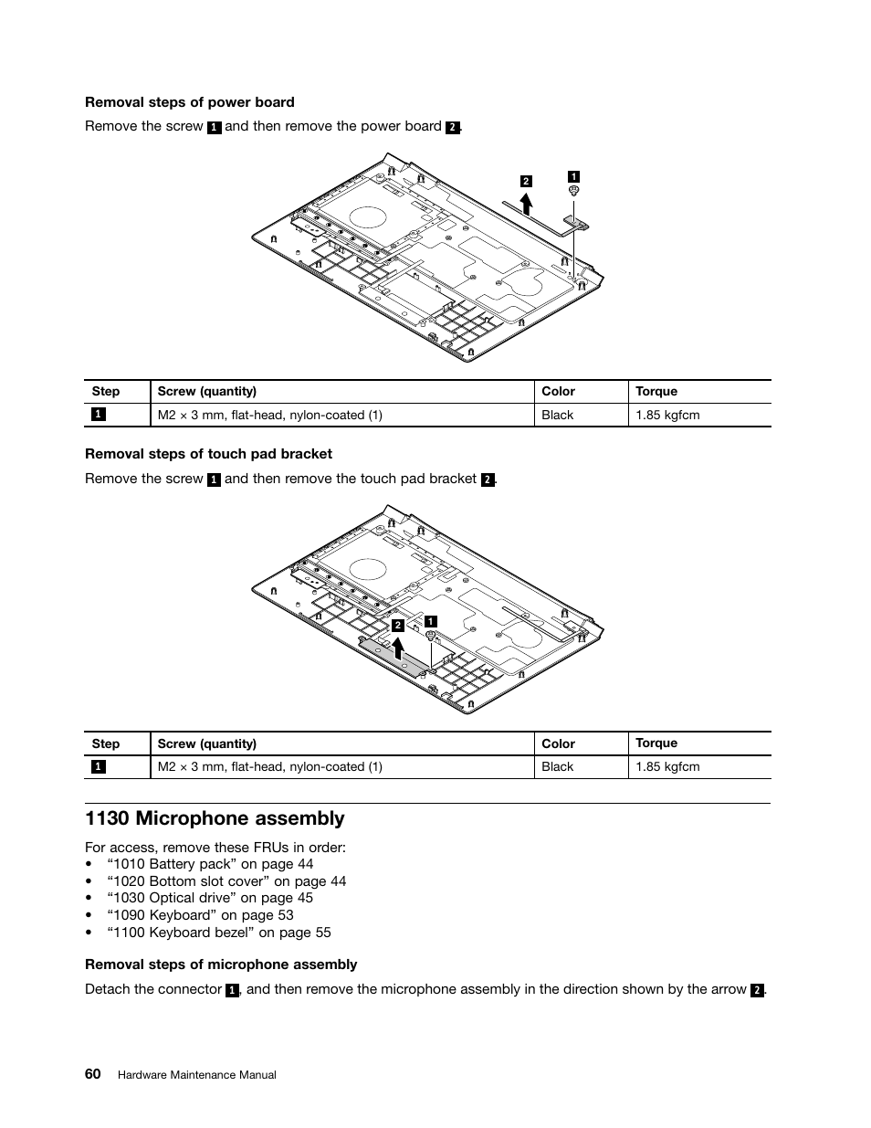 1130 microphone assembly | Lenovo B580 Notebook User Manual | Page 66 / 104