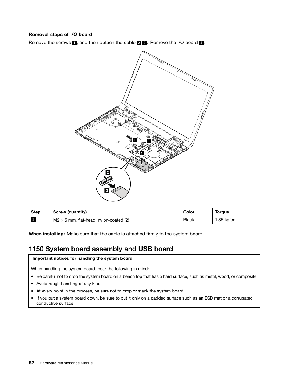 1150 system board assembly and usb board | Lenovo B580 Notebook User Manual | Page 68 / 104