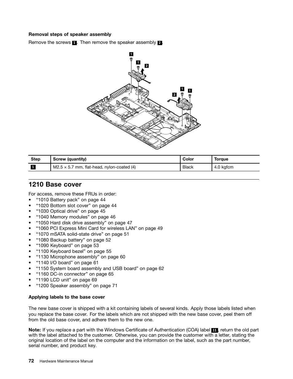 1210 base cover | Lenovo B580 Notebook User Manual | Page 78 / 104