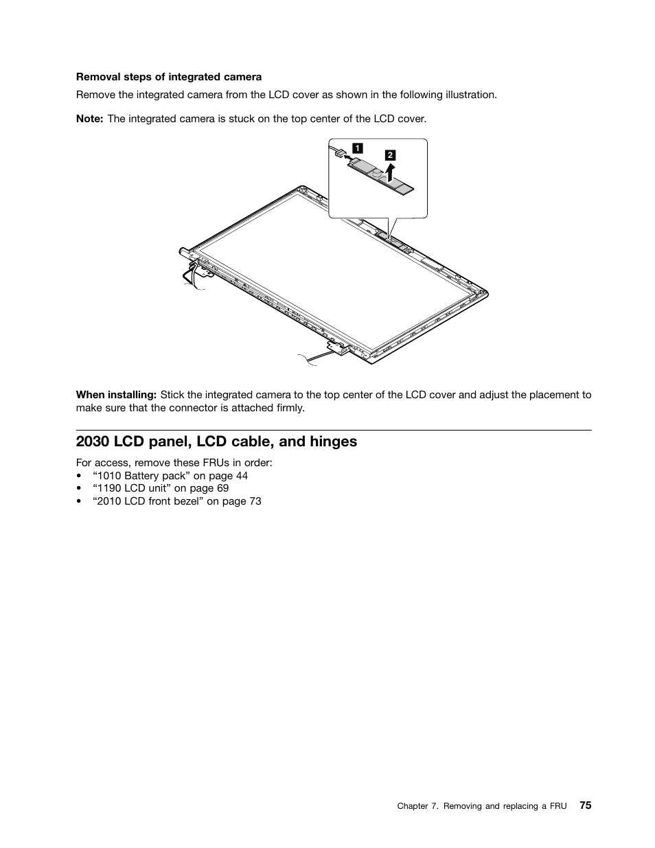 2030 lcd panel, lcd cable, and hinges | Lenovo B580 Notebook User Manual | Page 81 / 104