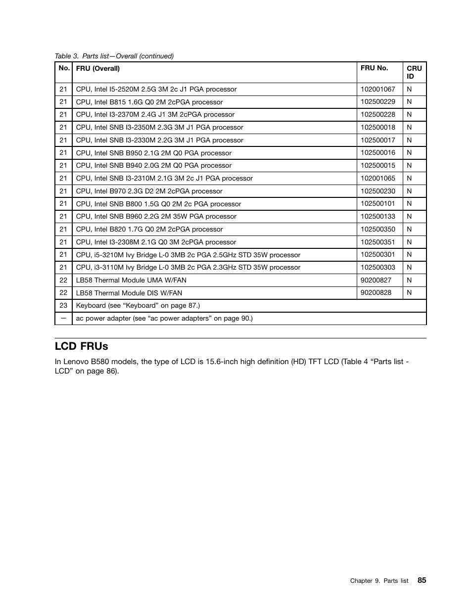 Lcd frus | Lenovo B580 Notebook User Manual | Page 91 / 104