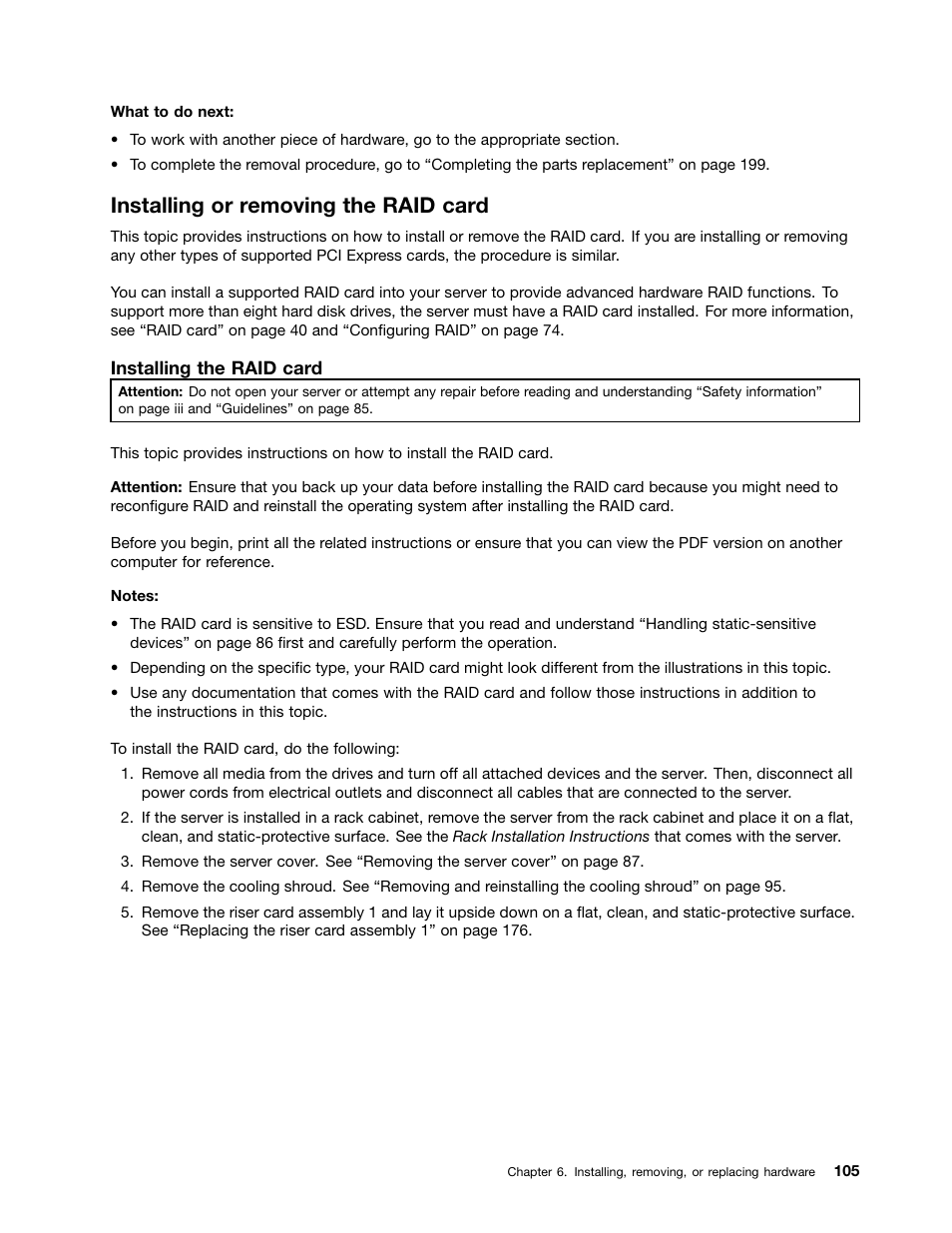 Installing or removing the raid card | Lenovo ThinkServer RD440 User Manual | Page 117 / 240