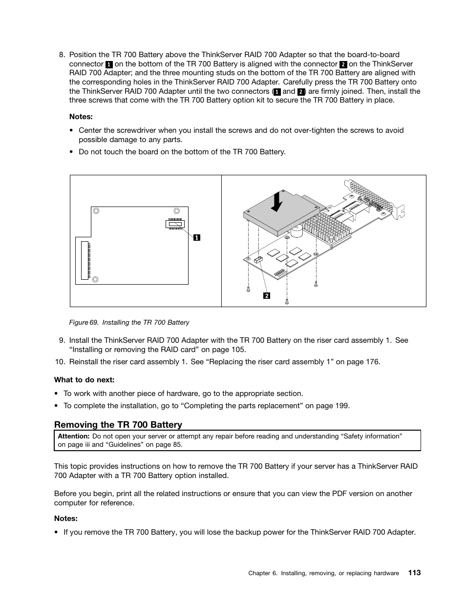 Removing the tr 700 battery | Lenovo ThinkServer RD440 User Manual | Page 125 / 240