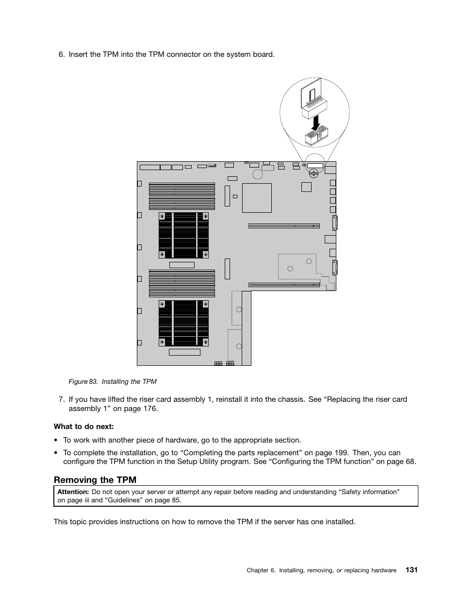 Removing the tpm | Lenovo ThinkServer RD440 User Manual | Page 143 / 240