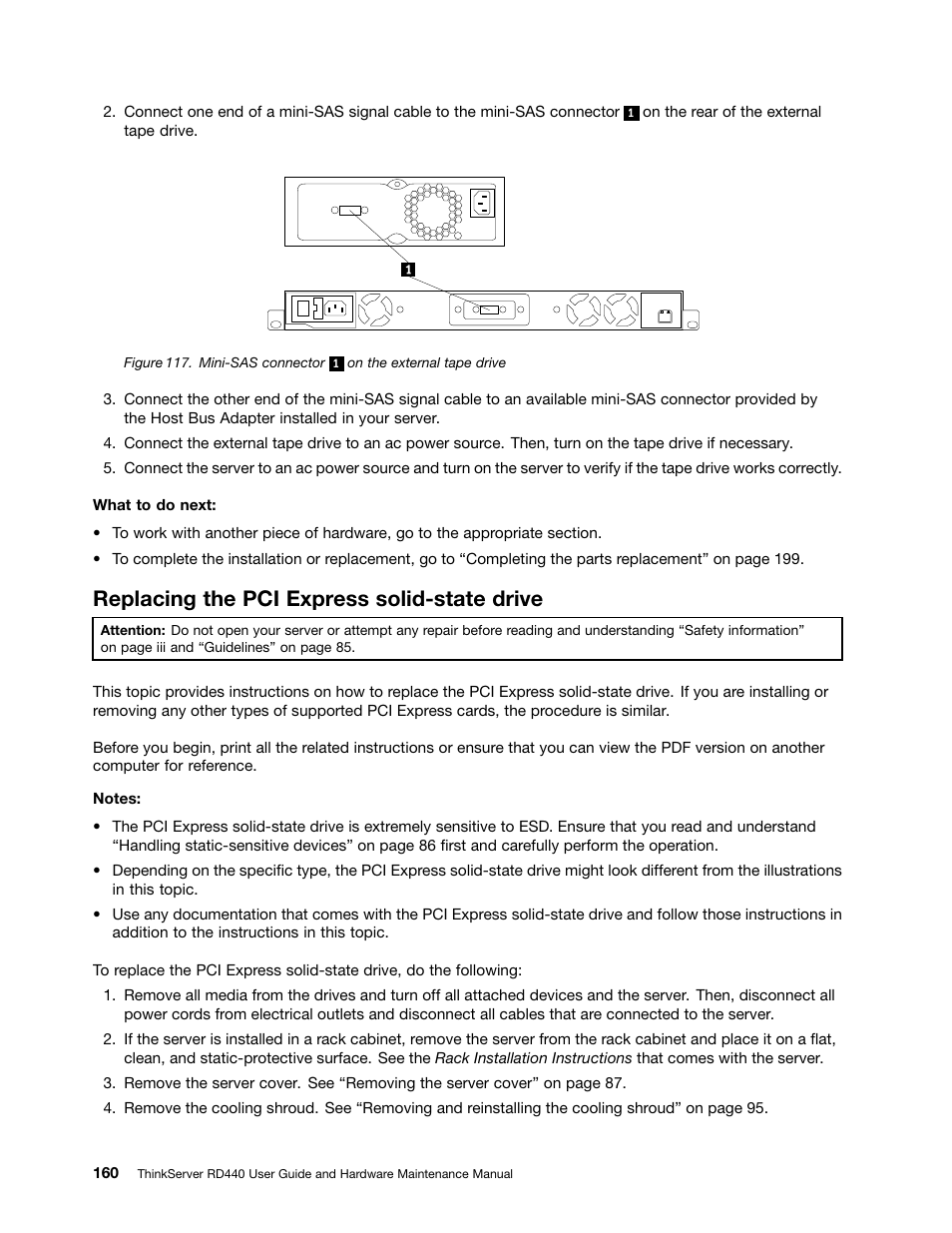 Replacing the pci express solid-state drive | Lenovo ThinkServer RD440 User Manual | Page 172 / 240