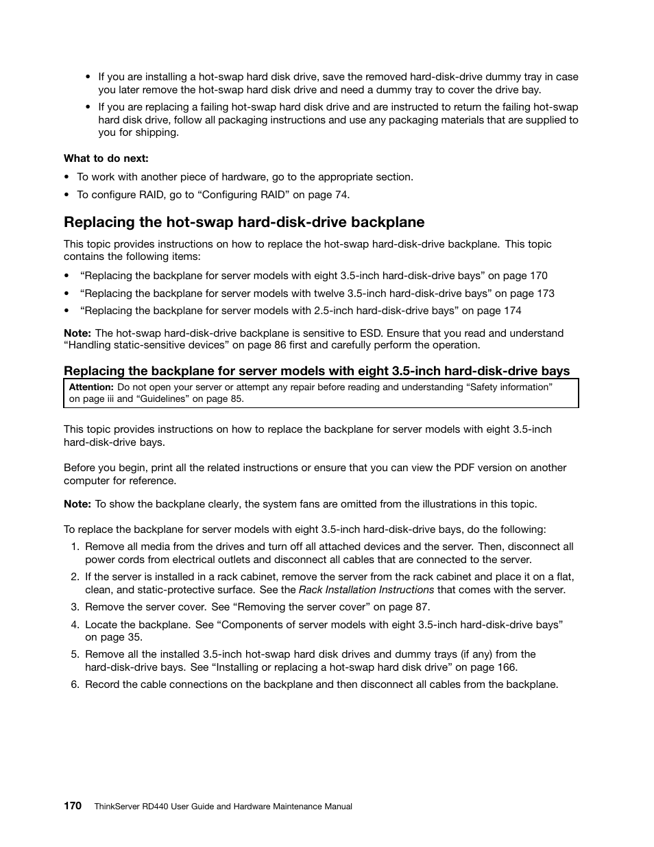 Replacing the hot-swap hard-disk-drive backplane | Lenovo ThinkServer RD440 User Manual | Page 182 / 240