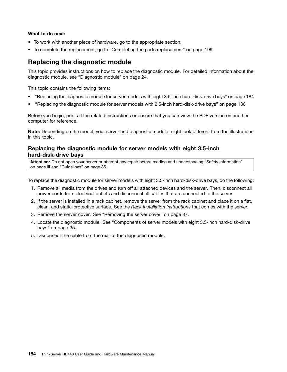 Replacing the diagnostic module | Lenovo ThinkServer RD440 User Manual | Page 196 / 240