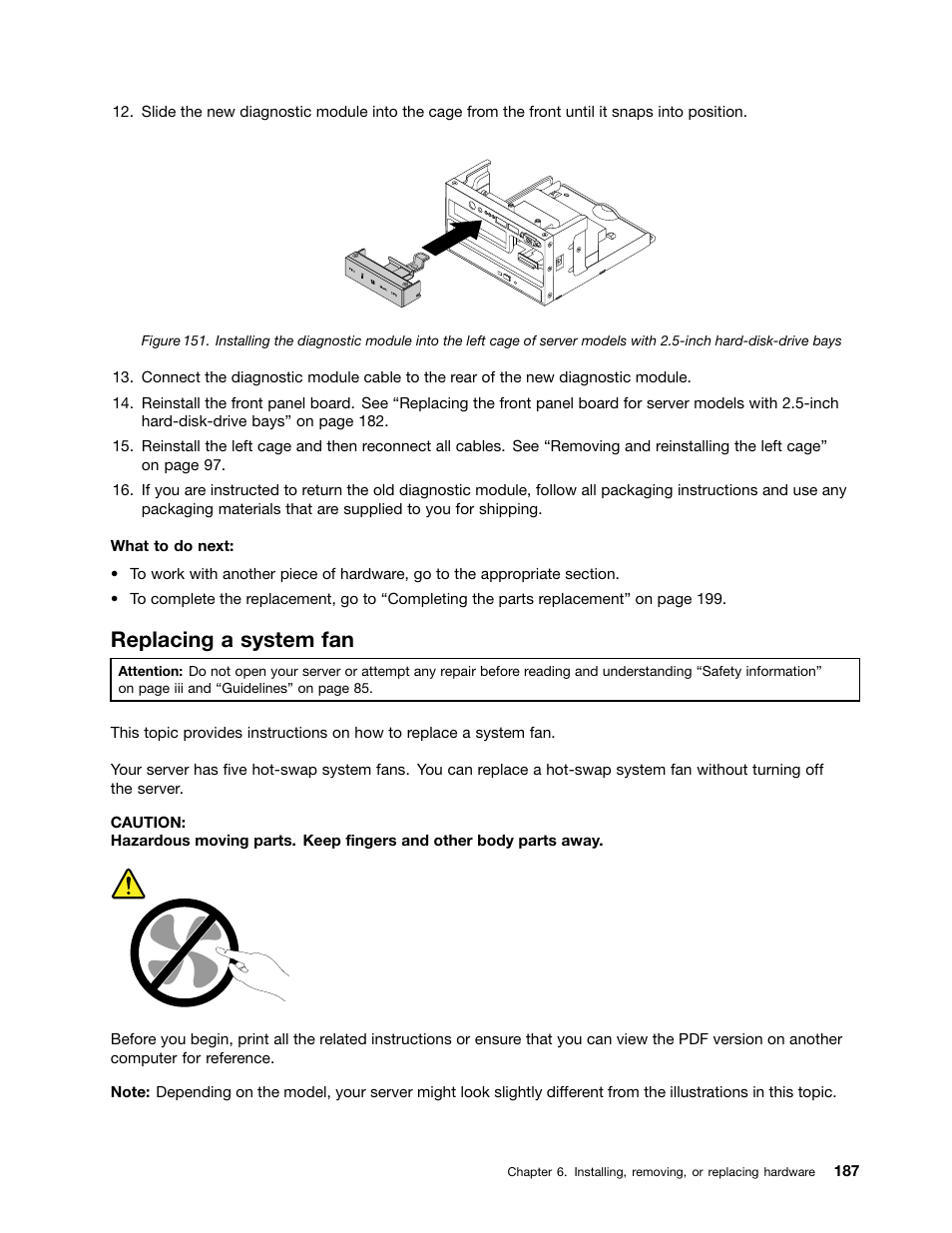 Replacing a system fan | Lenovo ThinkServer RD440 User Manual | Page 199 / 240