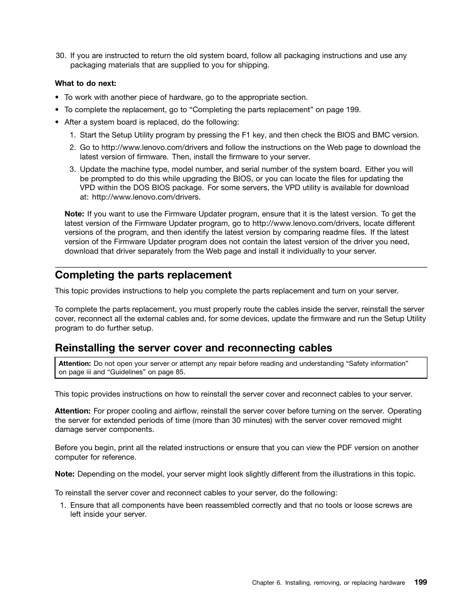 Completing the parts replacement, Completing the | Lenovo ThinkServer RD440 User Manual | Page 211 / 240
