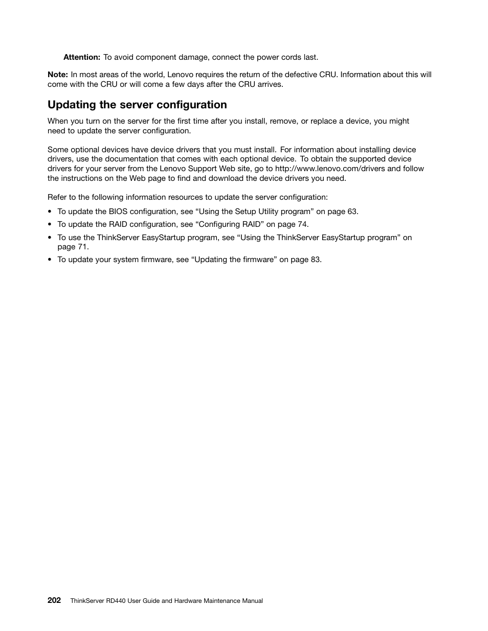 Updating the server configuration | Lenovo ThinkServer RD440 User Manual | Page 214 / 240