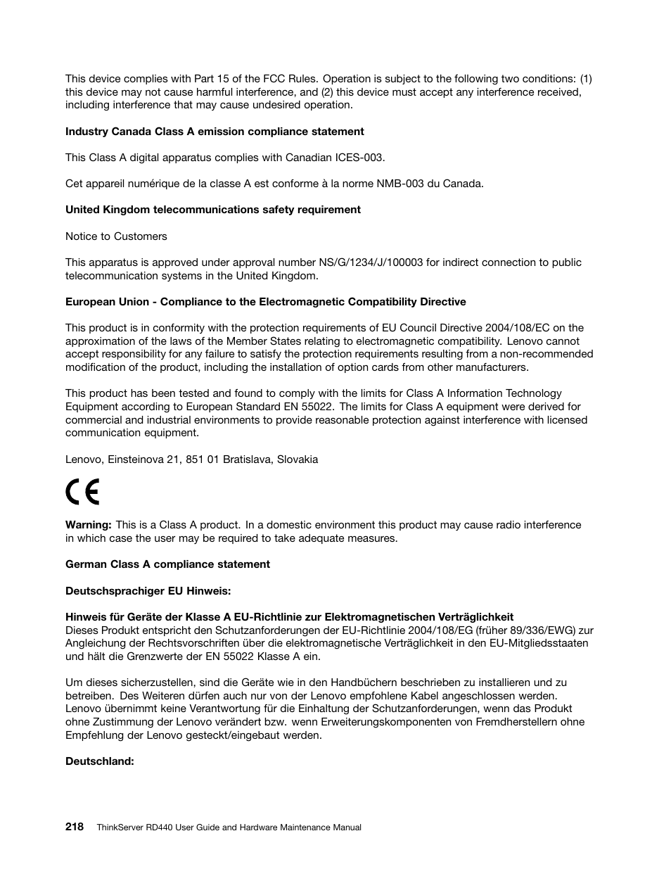 Lenovo ThinkServer RD440 User Manual | Page 230 / 240