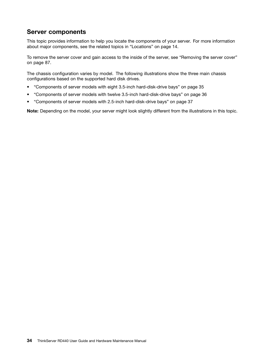 Server components | Lenovo ThinkServer RD440 User Manual | Page 46 / 240
