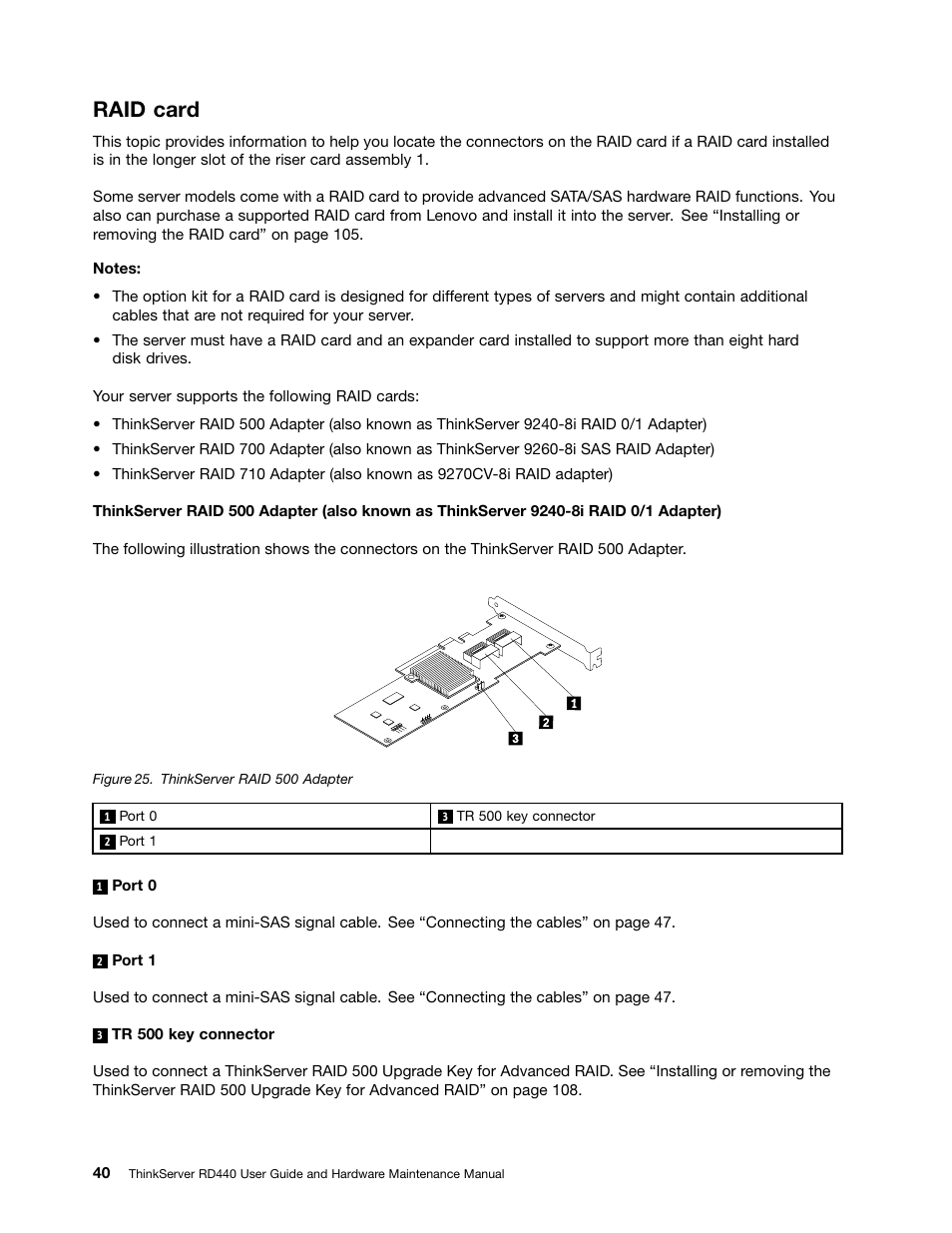 Raid card | Lenovo ThinkServer RD440 User Manual | Page 52 / 240