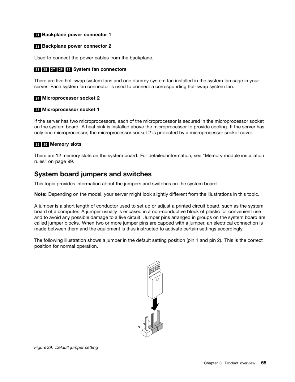 System board jumpers and switches | Lenovo ThinkServer RD440 User Manual | Page 67 / 240