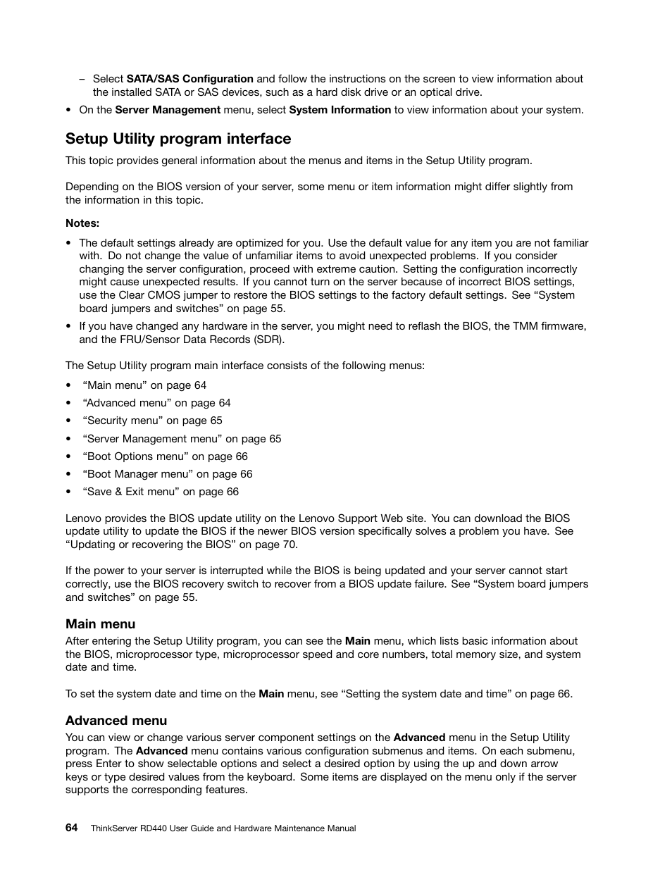 Setup utility program interface | Lenovo ThinkServer RD440 User Manual | Page 76 / 240