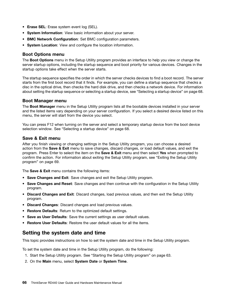 Setting the system date and time | Lenovo ThinkServer RD440 User Manual | Page 78 / 240