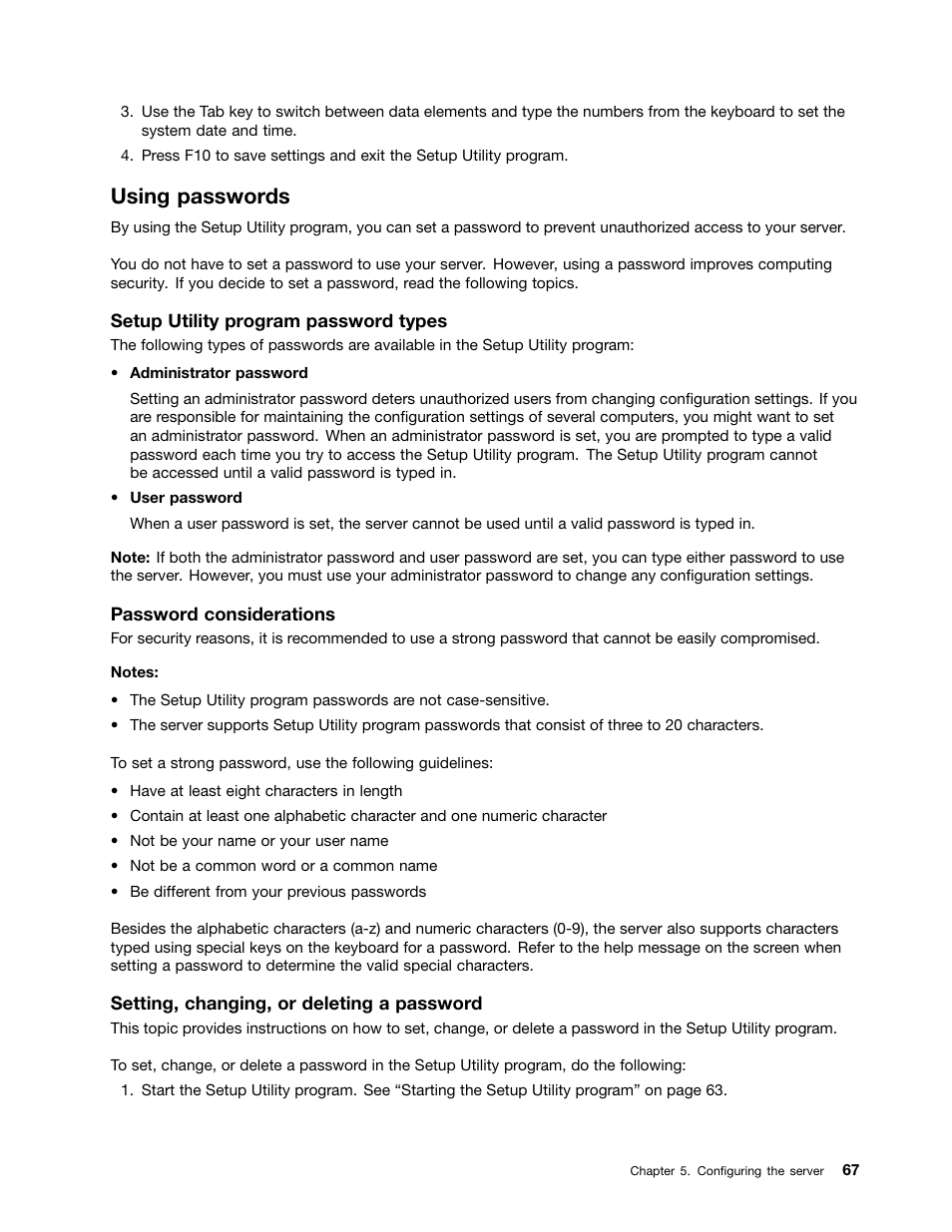 Using passwords, Using | Lenovo ThinkServer RD440 User Manual | Page 79 / 240