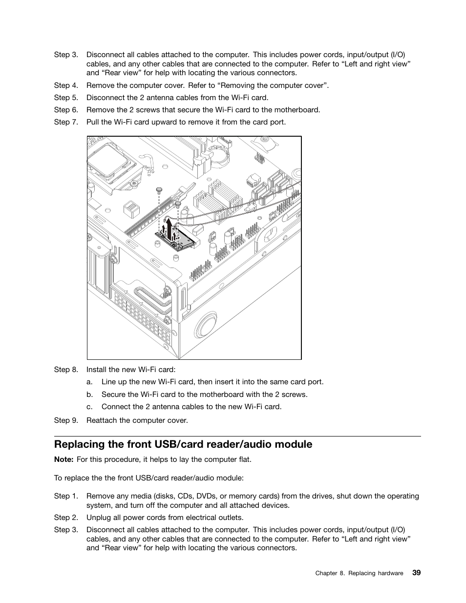 Replacing the front usb/card reader/audio module | Lenovo H505s Desktop User Manual | Page 45 / 49