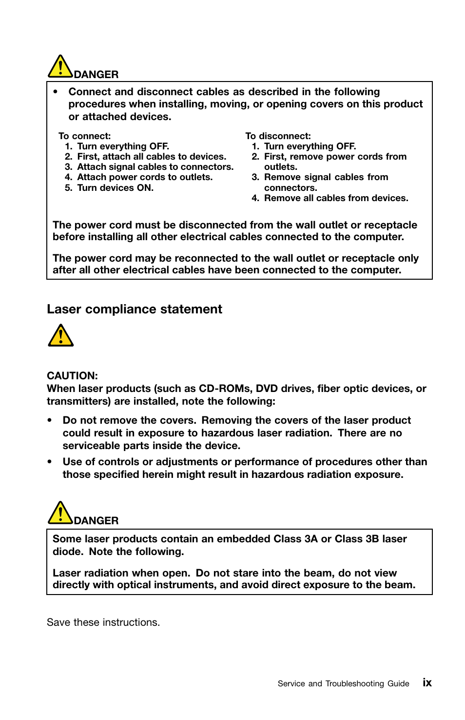 Laser compliance statement | Lenovo ThinkPad Edge E50 User Manual | Page 11 / 40