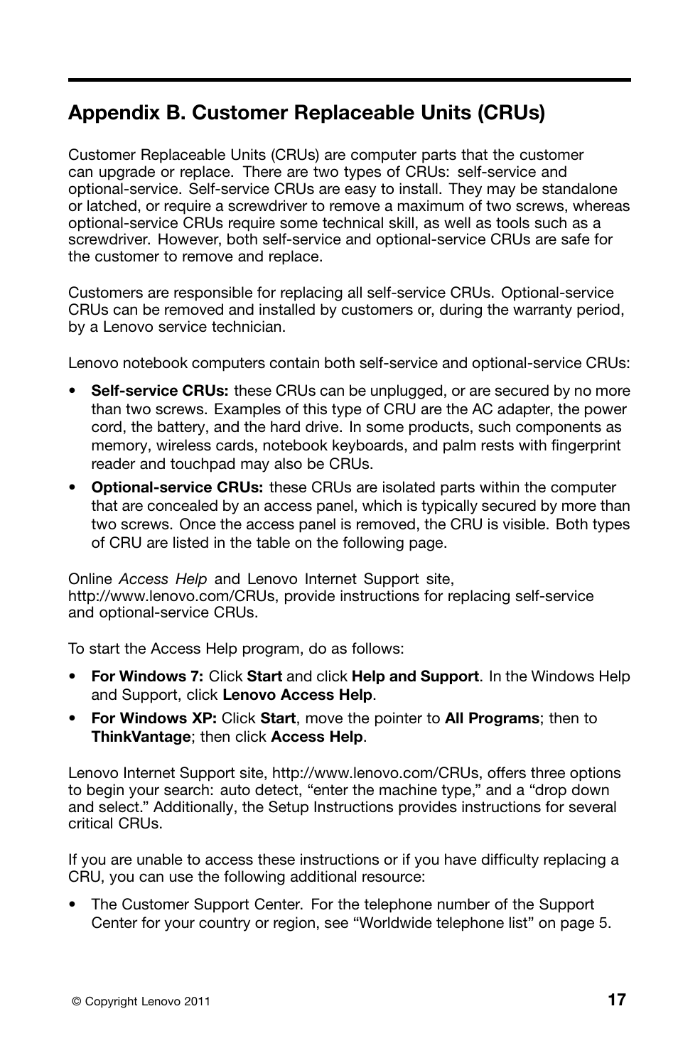 Appendix b. customer replaceable units (crus) | Lenovo ThinkPad Edge E50 User Manual | Page 29 / 40