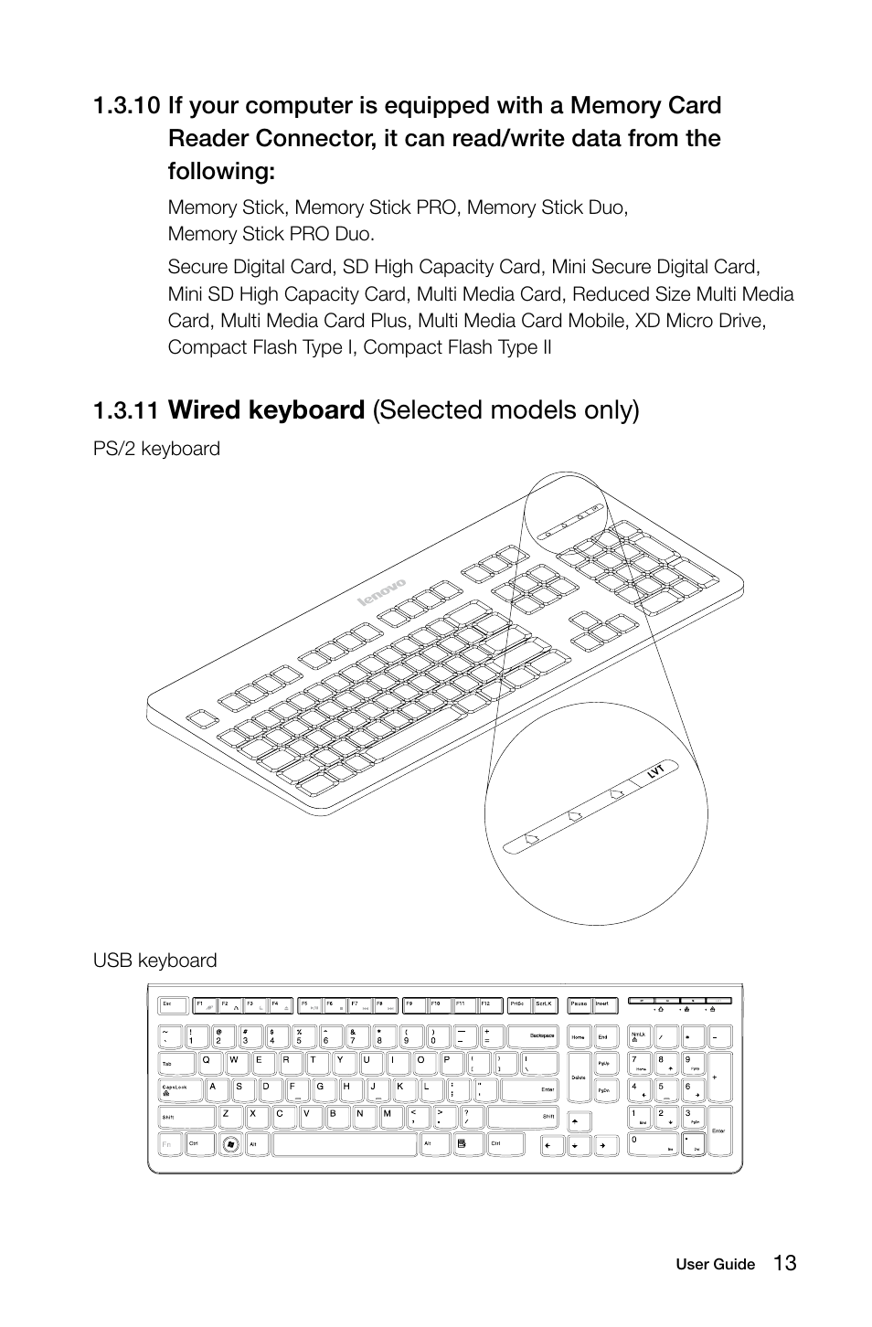 Wired keyboard (selected models only) | Lenovo IdeaCentre K315 User Manual | Page 18 / 39