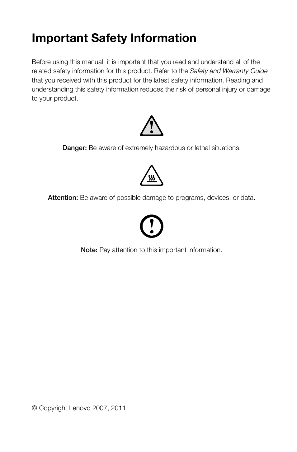 Important safety information | Lenovo IdeaCentre K315 User Manual | Page 2 / 39