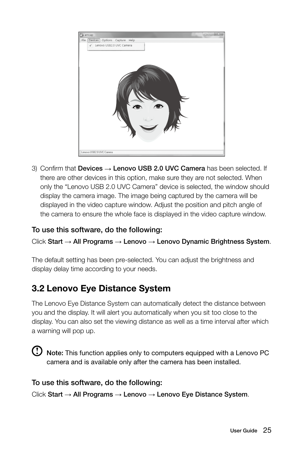 2 lenovo eye distance system | Lenovo IdeaCentre K315 User Manual | Page 30 / 39