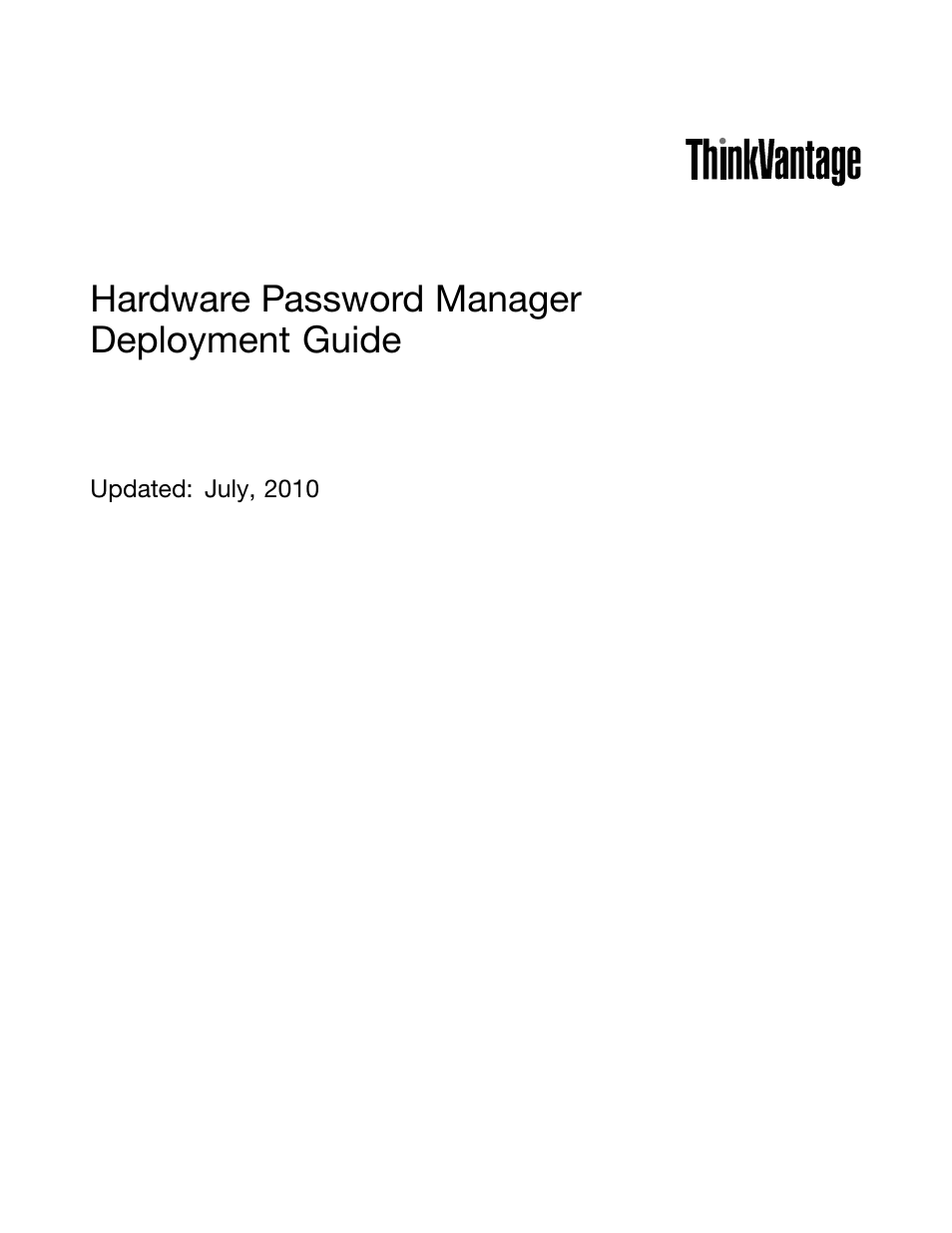 Lenovo ThinkVantage (Hardware Password Manager Deployment Guide) User Manual | 60 pages